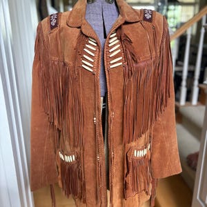 Vintage Chambers by Arturo Fringe Leather Jacket Western Boho Native American Inspired 1980s