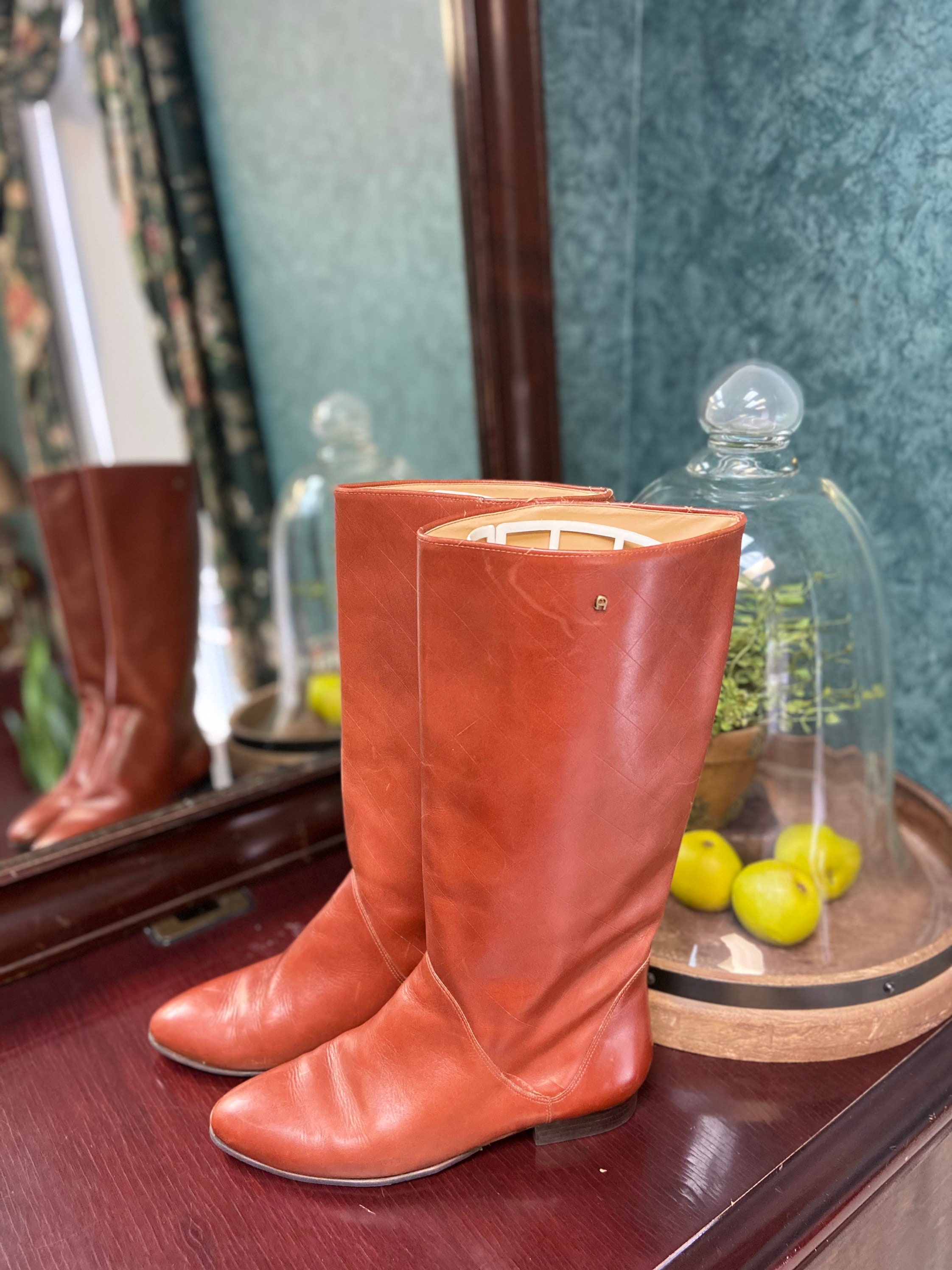 ensidigt skat forværres Vintage Etienne Aigner Adele Tall Riding Boots Cognac Whiskey | Etsy