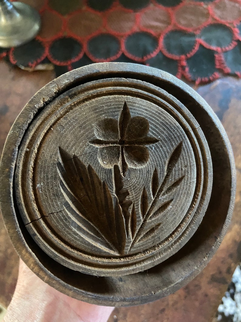 Antique Wooden Butter Stamp Mold Print Deeply Carved Design Etsy