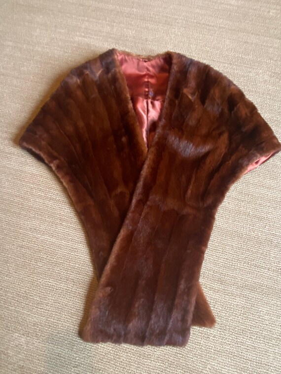 Vintage Mahogany Mink Fur Shawl Stole Wrap Caplet - image 7