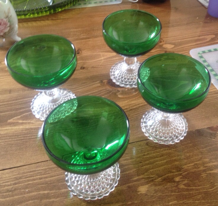 Set of 4 Dessert Cups. Green and Hobnail Baseprice Reduced Etsy