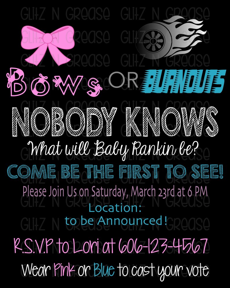 Bows or Burnouts Gender Reveal Invitation PRINTABLE. baby Etsy