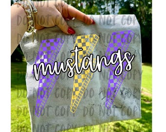 Mustangs Lightning Bolt PNG : motif sublimation rétro violet et or (téléchargement numérique