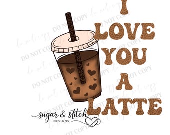 Je t'aime un latte PNG, conception de café de la Saint-Valentin (téléchargement numérique)