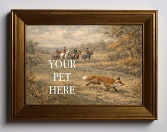 PERSONALIZAR / Lámina artística de caza del zorro de inspiración vintage 5x7: Escena ecuestre de caballo y perro personalizada