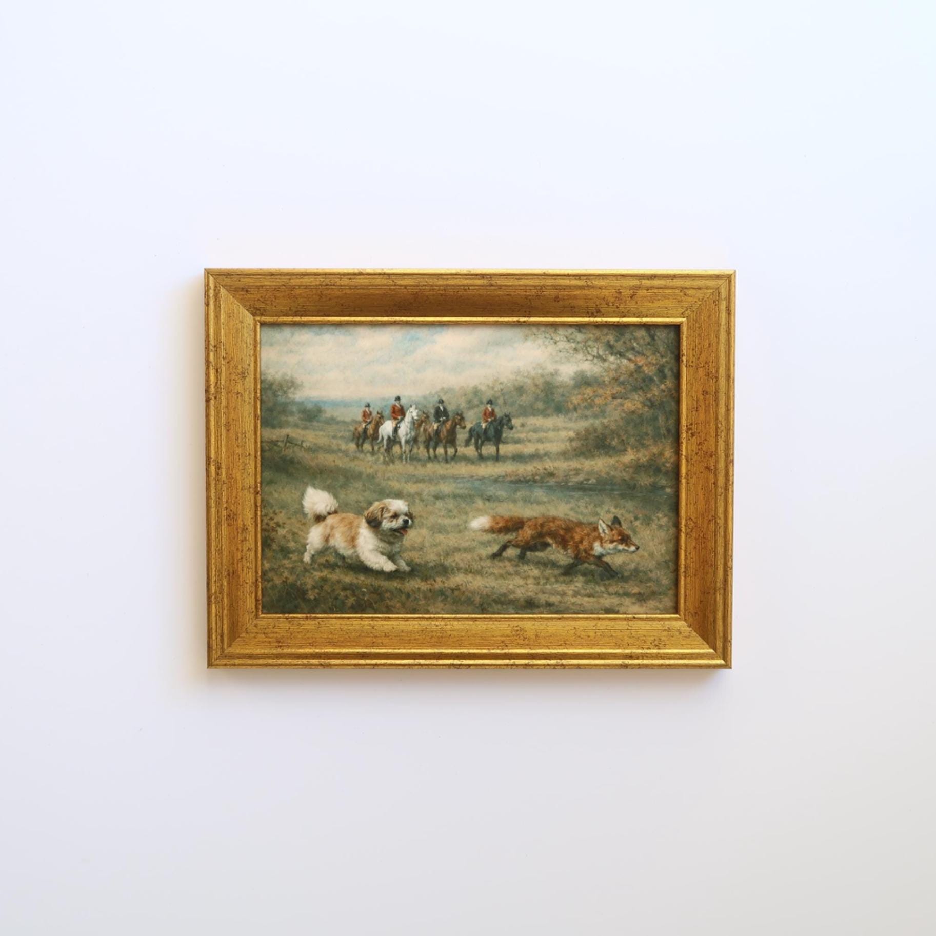 Vintage Inspired Fox Hunting Art Print 5x7: Equestrian Horse & Shih Tzu ...