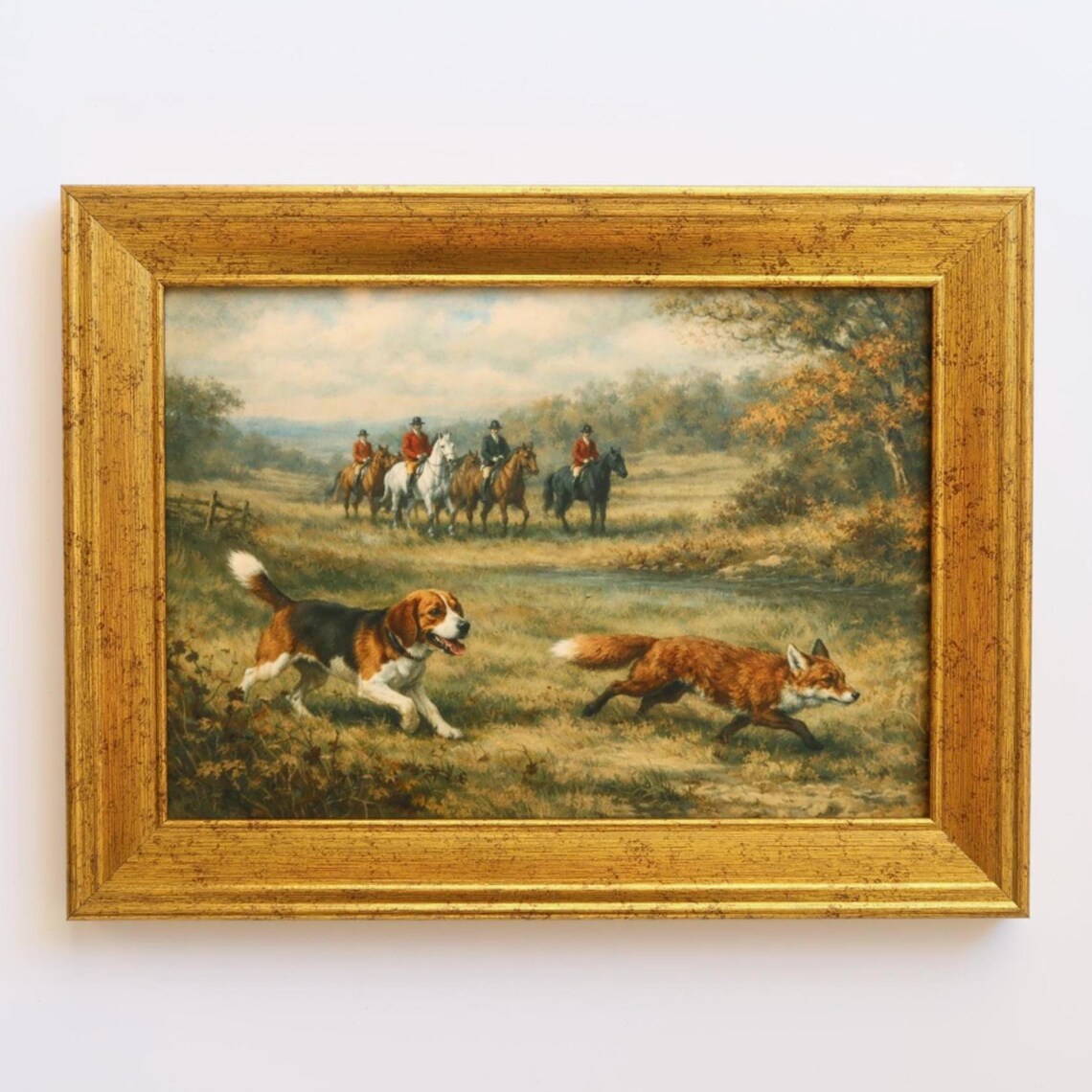 Vintage Inspired Fox Hunting Art Print 5x7: Equestrian Horse & Beagle ...
