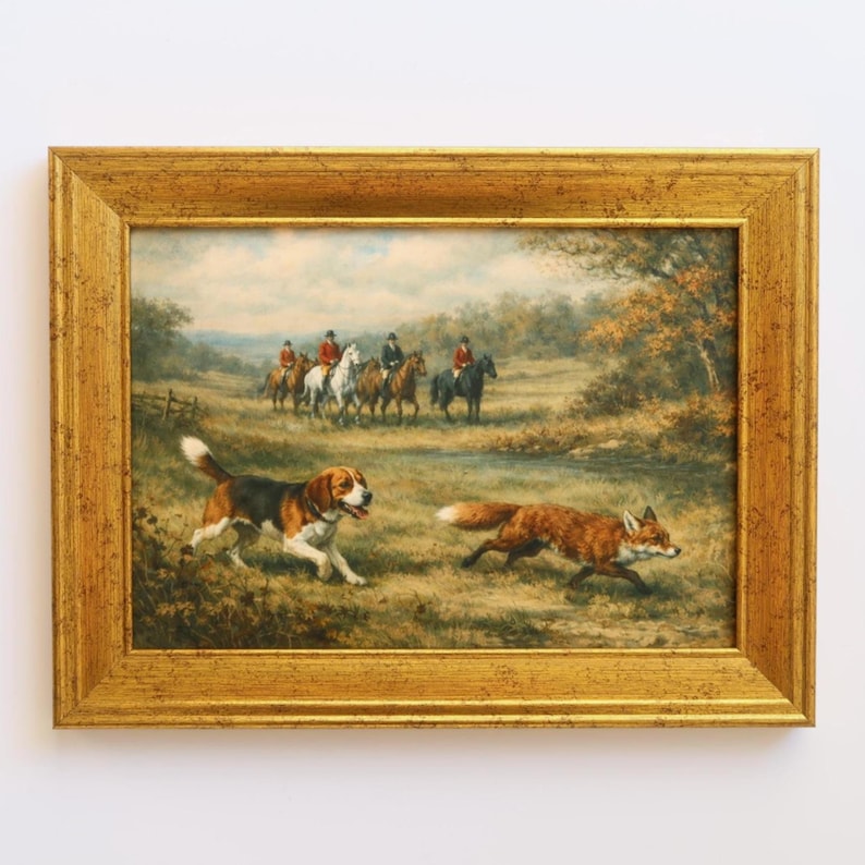 Vintage Inspired Fox Hunting Art Print 5x7: Equestrian Horse & Beagle ...