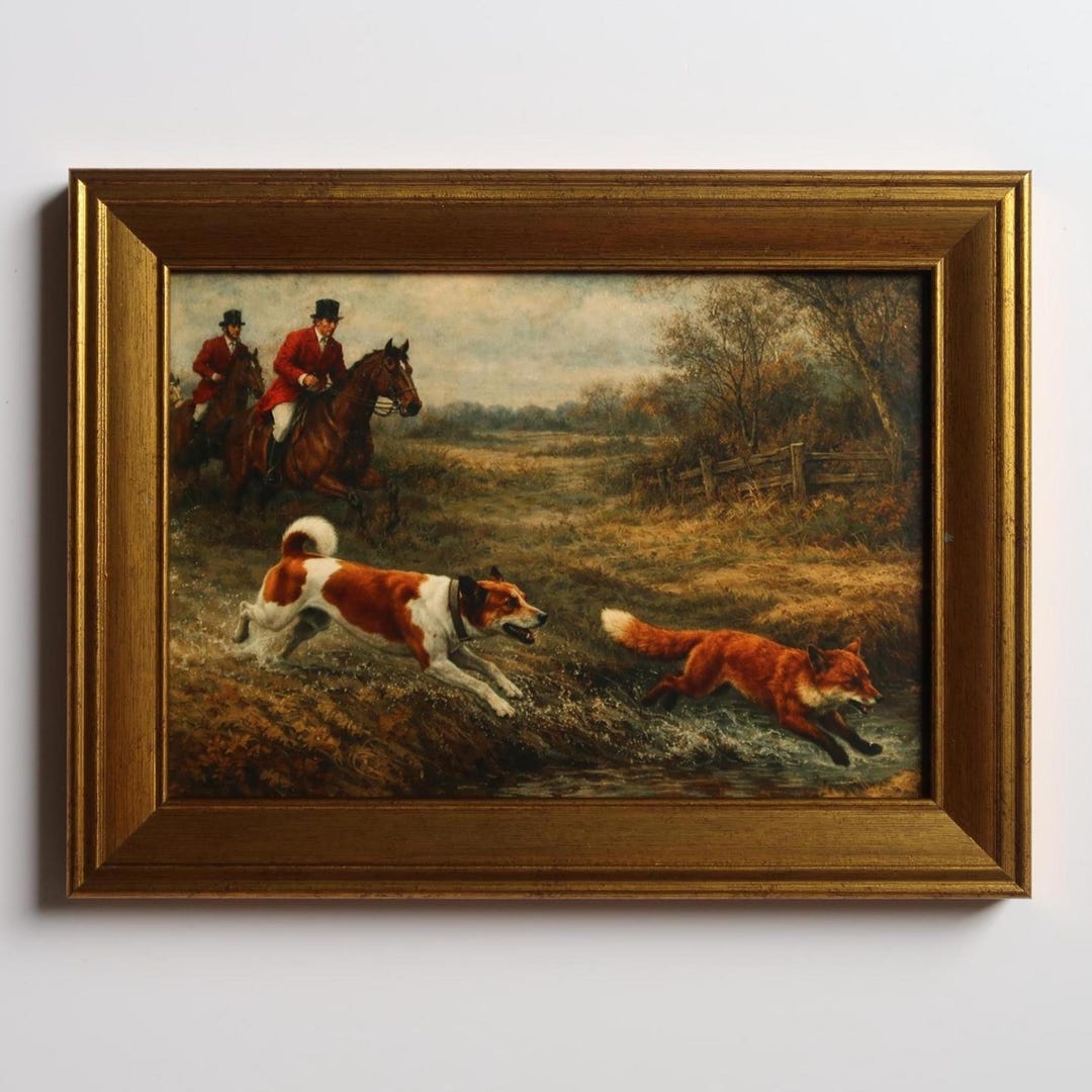 Vintage Inspired Fox Hunting Art Print 5x7: Equestrian Horse