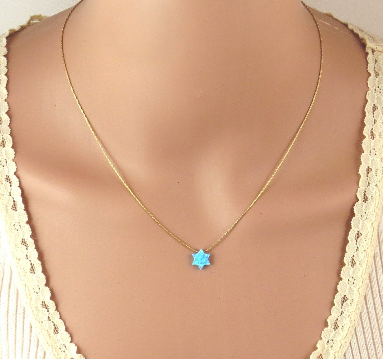 opal necklace gold necklace Jewish necklace Jewish jewelry 14k gold filled chain Star of David necklace Star of David opal jewelry