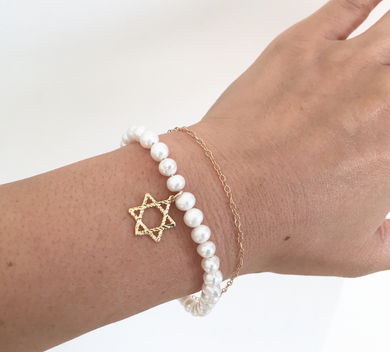 Star of David beaded bracelet pearl beaded bracelet dainty Etsy