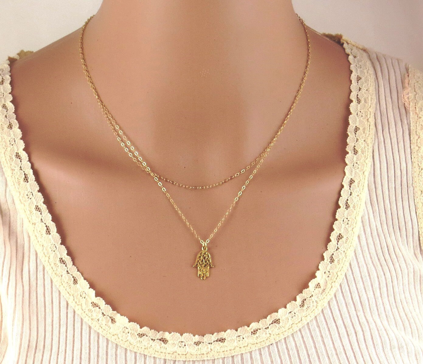 Double layered hamsa necklace hamsa necklace Gold hamsa | Etsy