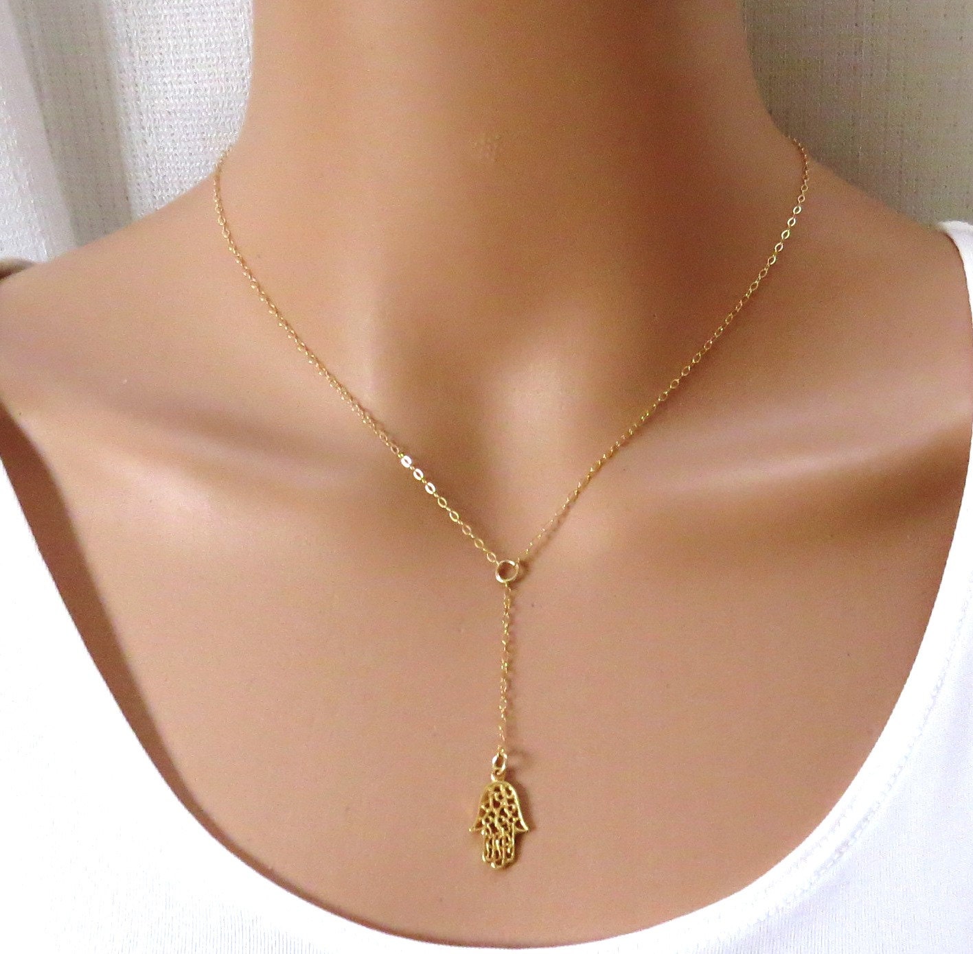 Lariat Necklace Hamsa Necklace Gold Hamsa Necklace Gold Etsy