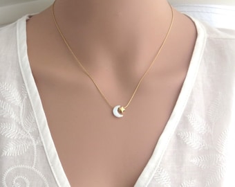 Moon and star necklace , moon and star gold filled necklace , opal moon necklace , opal star necklace , white opal necklace , tiny star,