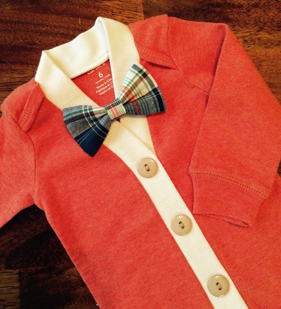 Items similar to Baby Cardigan One Piece Bow Tie Set, Orange Infant Cardigan with Clip on Bow