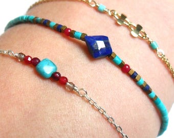 Bracelet "Indy", Lapis lazuli, Turquoise, coral, 925 sterling silver.