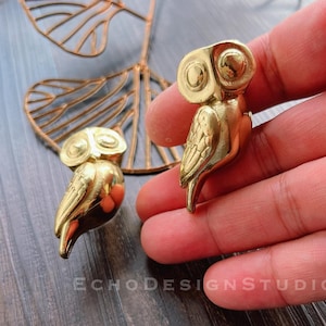Owl Brass Cabinet Knob: Modern Gold Dresser Pull (BS-C-934)