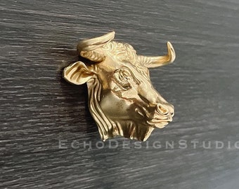 Solid Brass Bull Cabinet Knob: Modern Gold Dresser Pull (BS-C-978)