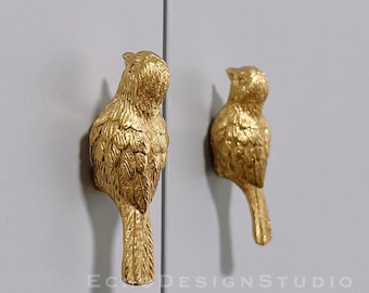 Brass Bird Cabinet Knob: Gold Dresser Drawer Pull, Modern Design (BS-C-170)