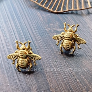 Bee Solid Brass Cabinet Knob: Modern Gold Dresser Drawer Pull (BS-C-057)