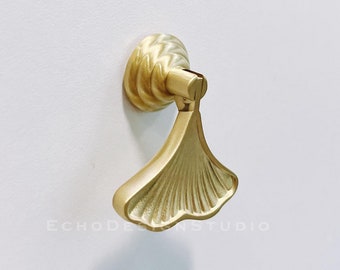 Ginkgoblatt Knauf, Messing massiv: Moderner Schubladenknauf (BS-C-008)