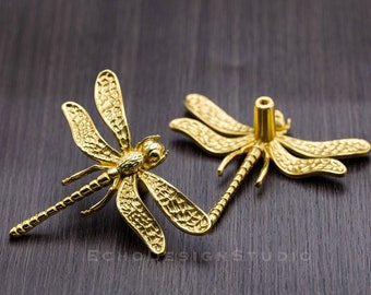 Dragonfly Solid Brass Cabinet Knob: Modern Gold Dresser Pull (BS-C-242)