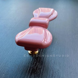 Pink Bow Ceramic Cabinet Knob: 3.75" Modern Dresser Pull (BS-C-976)