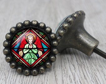 Angel Picture Dome Glass Knob: Vintage Dresser Drawer Pull