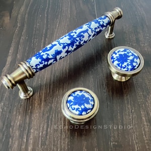 Pomello per mobile in porcellana blu e bianca: moderno pomello per cassetto in ceramica (BS-C-586)
