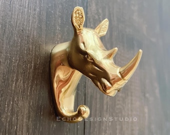 Solid Brass Rhino Hook - Gold Metal Decorative Hanger