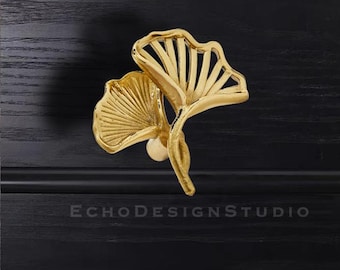 Solid Brass Leaf Cabinet Knob: Gold Clover Drawer Pull (BS-C-097)