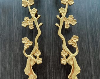 Blumenzweig Massiv Messing Möbelknauf: Moderner Garderobengriff Gold (BS-C-171)