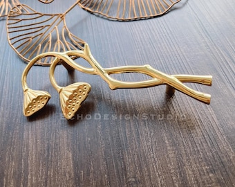 Lotus Brass Cabinet Pull: Modern Gold Dresser Handle (96mm) (BS-C-951)