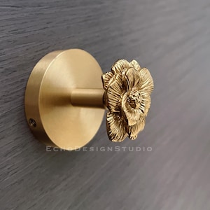 Solid Brass Rose Hook: Gold Flower Metal Hanger (2.5") (BS-C-1166)
