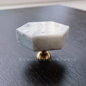 White Stone Cabinet Knob: Gold Base, Modern Dresser Pull (BS-C-988)
