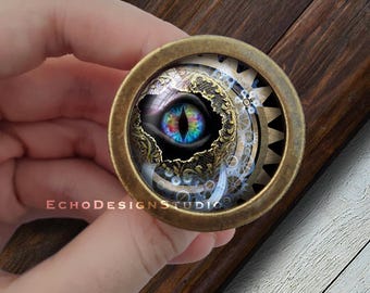 Dragon Eye Glass Dome Knob: Gold Dresser Drawer Pull