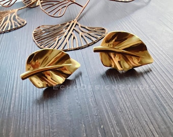 Leaf Solid Brass Cabinet Knob: Modern Gold Dresser Pull (BS-C-189)