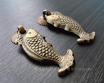 Fish Solid Brass Cabinet Knob: Modern Gold Dresser Pull (BS-C-1025)