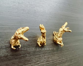 Dinosaur Brass Cabinet Knob: Modern Gold Dresser Drawer Pull (BS-C-251)