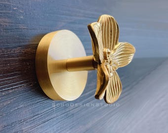 Solid Brass Flower Hook: Gold Metal Decorative Hanger (2.5") (BS-C-1176)