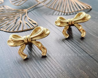 Bow Solid Brass Cabinet Knob: Modern Gold Dresser Pull  (BS-C-260)