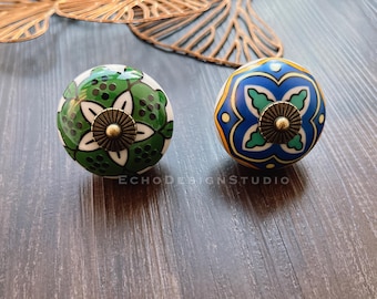 Ceramiczna gałka do szafki z motywem kwiatowym: nowoczesna gałka do szuflady komody (BS-C-1161)