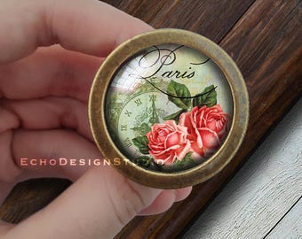 Floral Dome Glass Drawer Pull: Gold Cupboard Knob, Modern Design