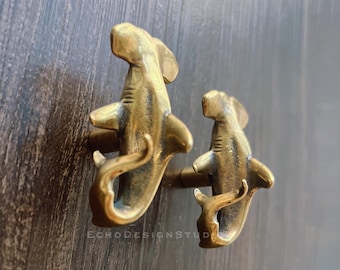 Solid Brass Shark Cabinet Knob: Modern Drawer Pull (BS-C-1336)