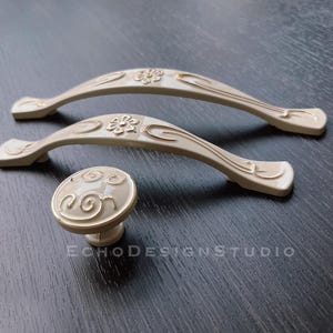 Modern Gold Cabinet Knob or Pull: Floral Dresser Hardware (BS-C-993)