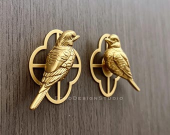 Bird Solid Brass Cabinet Knob: Gold Dresser Drawer Pull (BS-C-204)