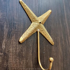 Solid Brass Star Hook: Gold Metal Decorative Hanger (3.6"x5.9")  (BS-C-1297)