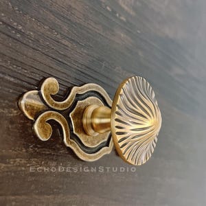 Tirador de metal con forma de hongo para armario, placa trasera de bronce decorativa (BS-C-1353)