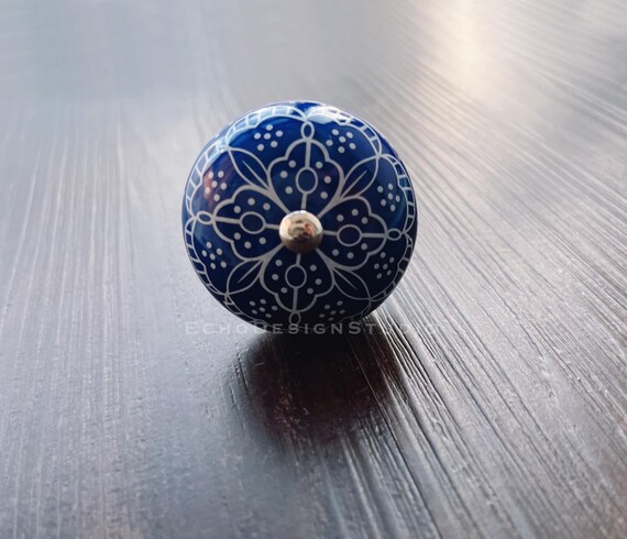 Bouton De Meuble En Céramique – Motif Fleur Bleu Et Blanc, Marque Freak Scene