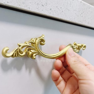 Fransk Shabby massiv mässingshandtag till skåp: Guldfärgad lådhandtag till byrå (BS-C-942)